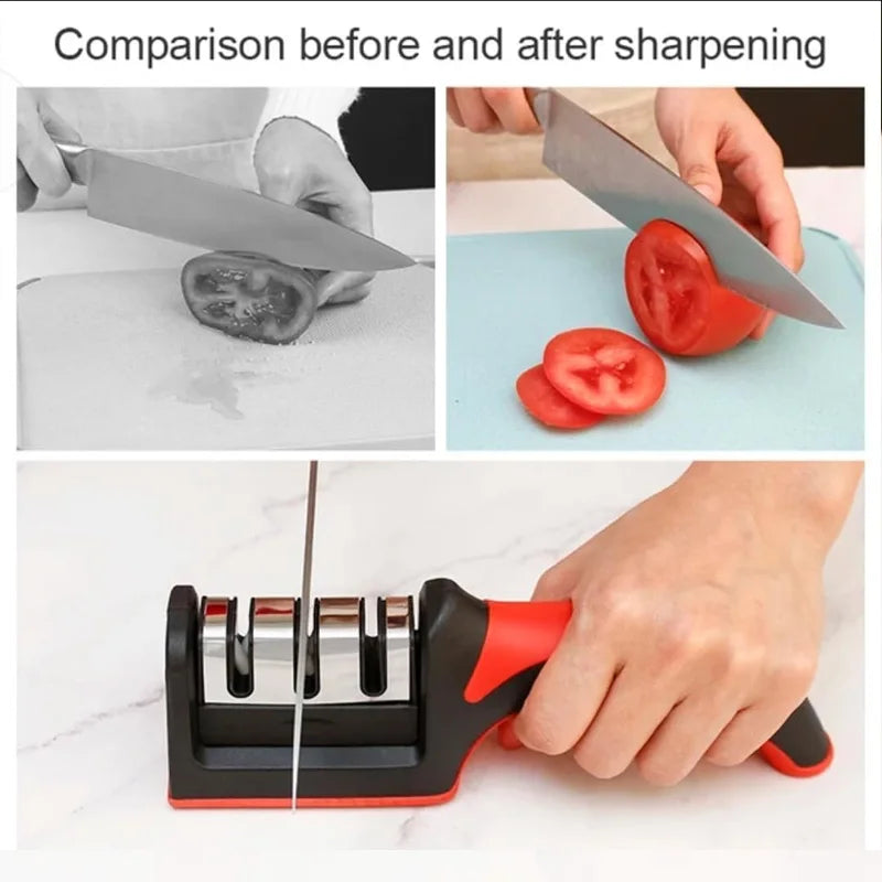 3-Stage Knife Sharpener Set - Diamond & Ceramic Rods for Kitchen, Hunting, Pocket Knives, Fast Edge Repair with Non-Slip Base (B