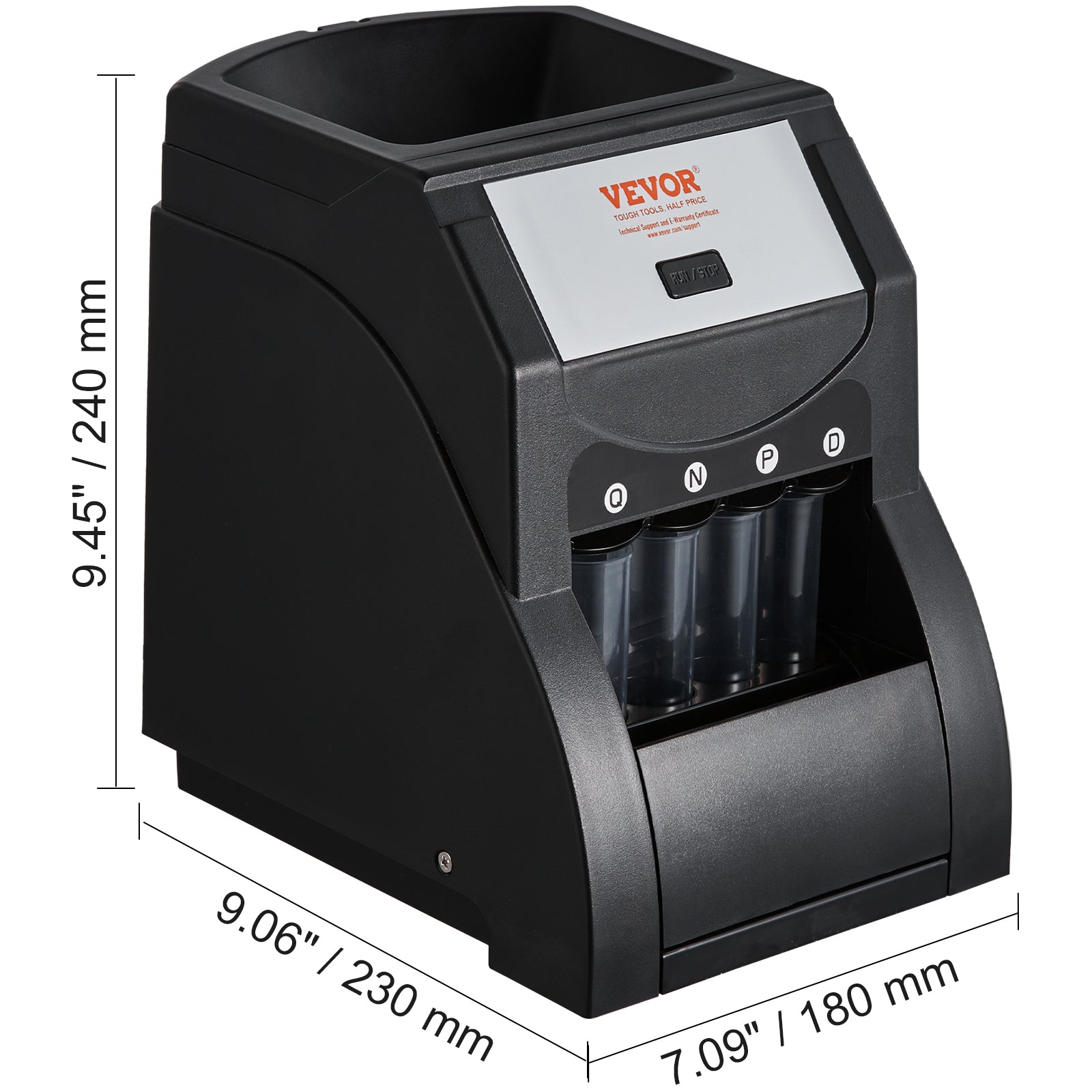 VEVOR USD Coin Sorter, Coin Sorter Machine for USD Coin Sorts up to 230 Coins Min, Coin Sorter and Wrapper Machine Holds 200 Coins Included 4 Coin Tubes, Black